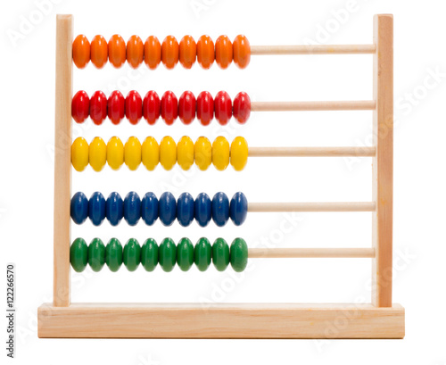 Children kid's multi colored toy abacus computer isolated on white photo