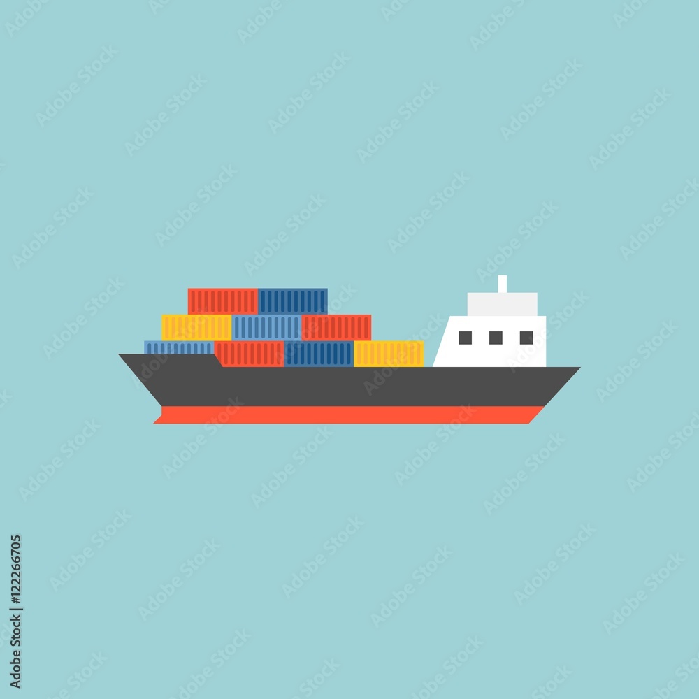 cargo ship icon, vessel for logistic icon, flat design
