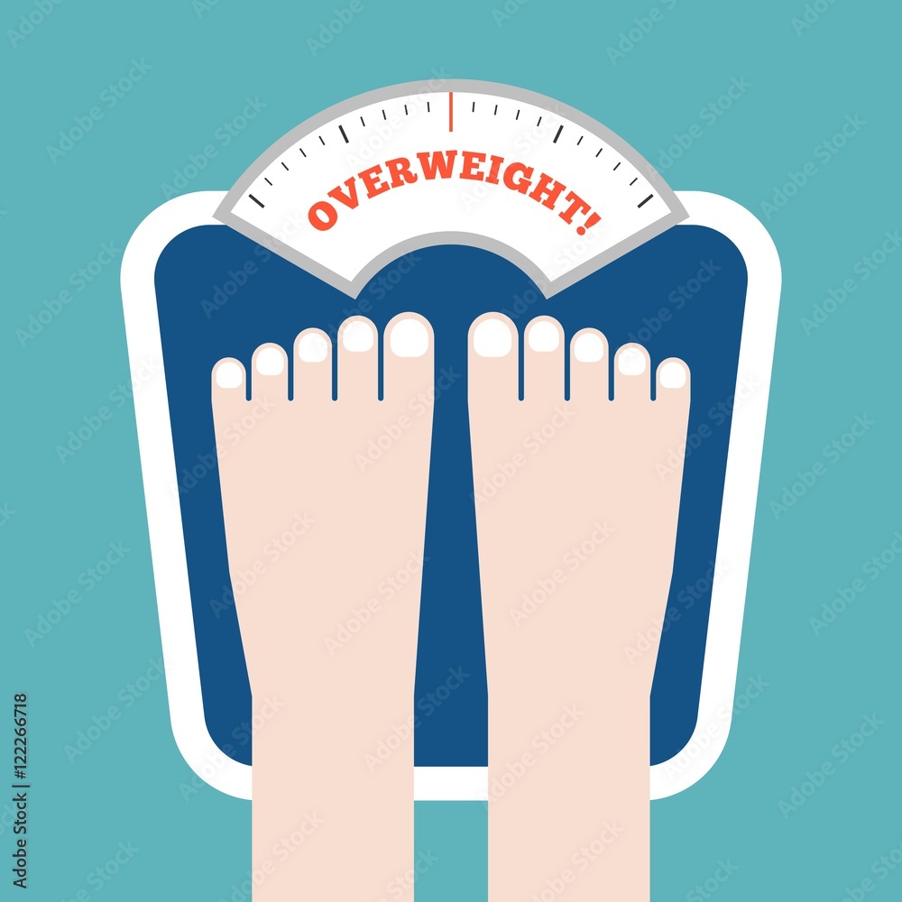 person bare feet measuring on weight scale overweight or obesity