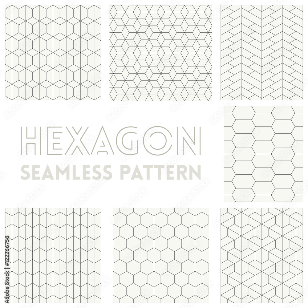 Thin line of Hexagon seamless pattern set collection