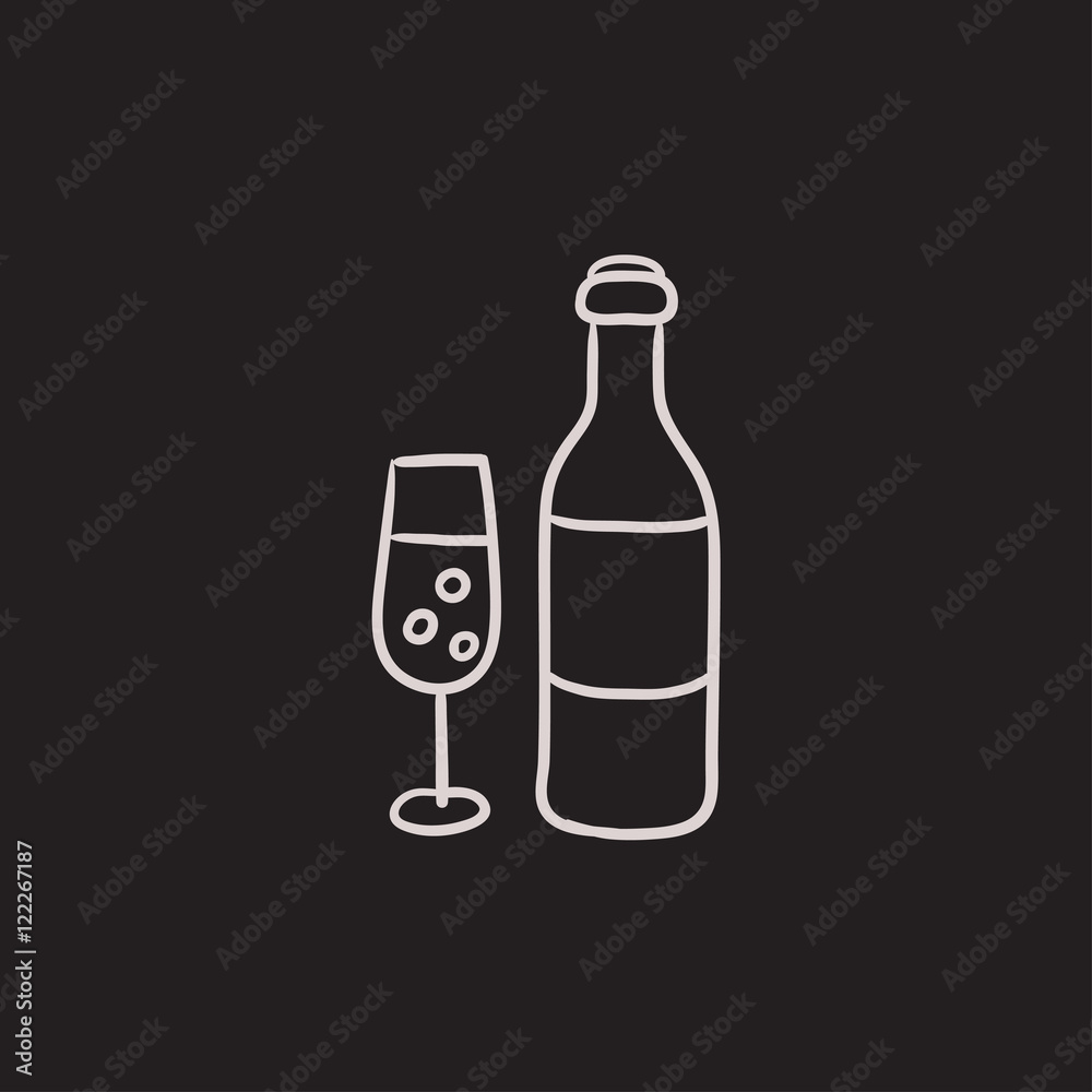 Bottle and glass of champagne sketch icon. Bottle and glass of champagne sketch icon.