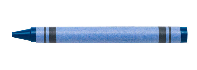 Blue wax children's crayon isolated on white background for use alone or as a design element