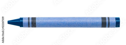 Blue wax children's crayon isolated on white background for use alone or as a design element photo