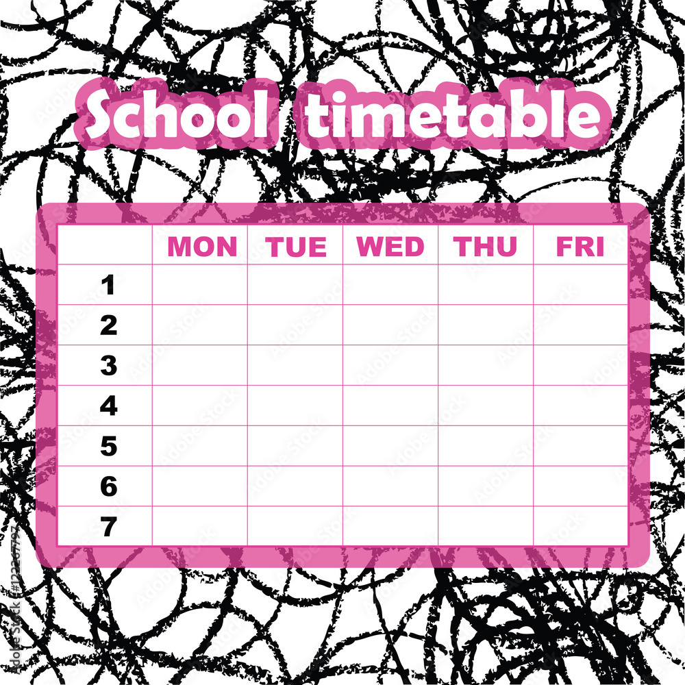 School timetable template for students and pupils. Abstract scribble  background. Colorful design element. Stock Vector | Adobe Stock