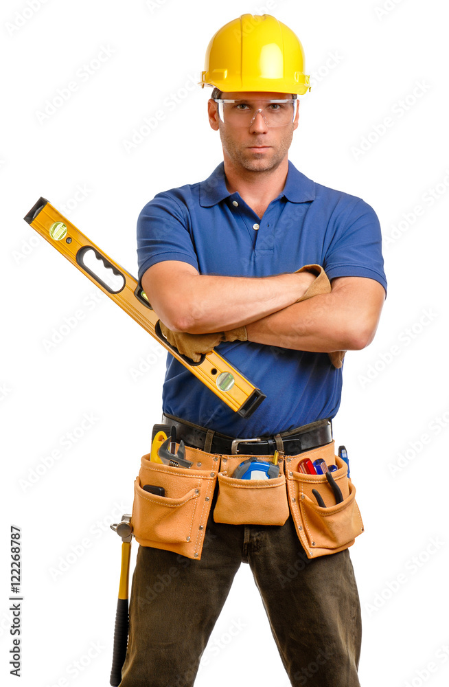 Contractor carpenter construction worker on white Contractor carpenter construction worker on white