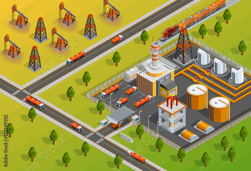 Oill Industry Refinery Facility Isometric Poster 