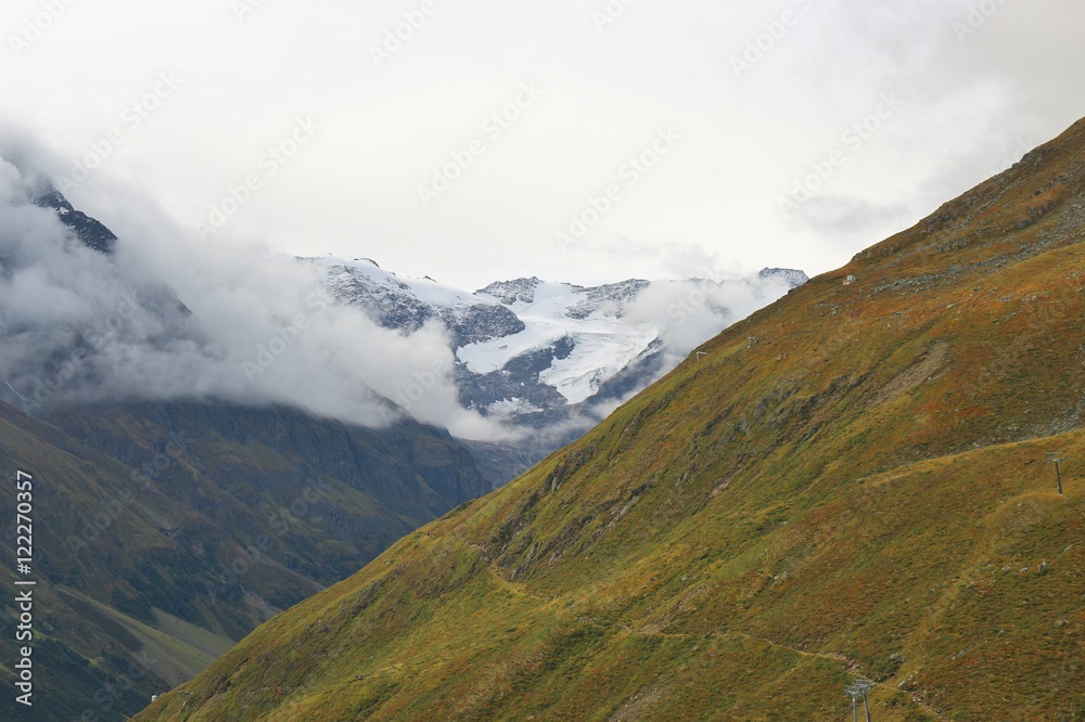 The Oetztal alps in Tyrol, Austria. View of the mountains and glacier of the Pitztal.