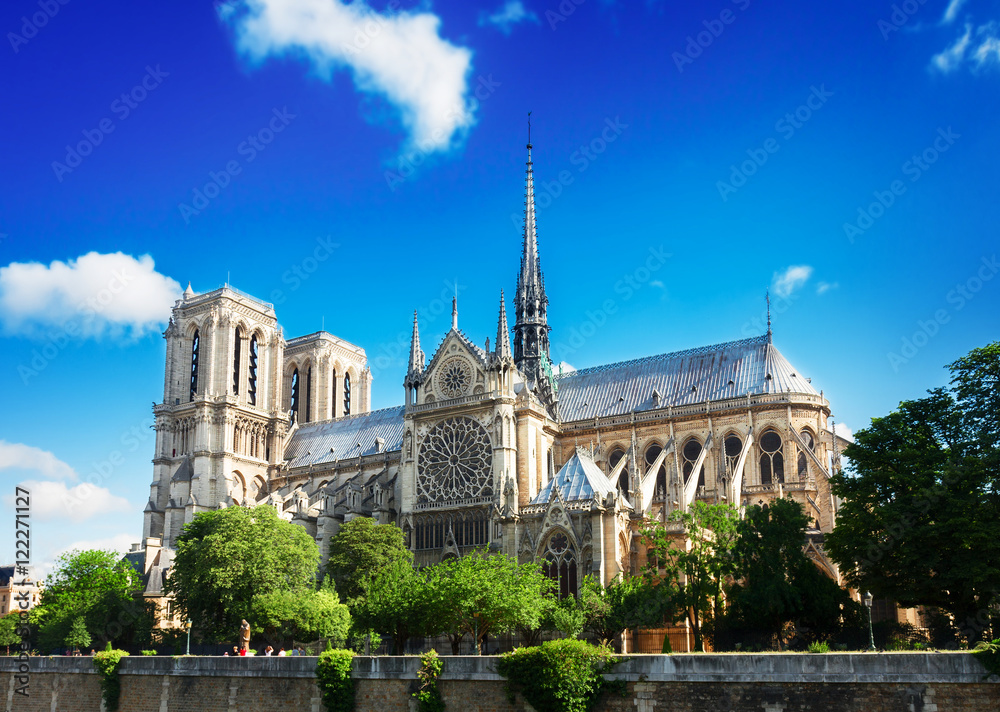 Notre Dame cathedral at summer day, Paris, France, toned Notre Dame cathedral at summer day, Paris, France, toned