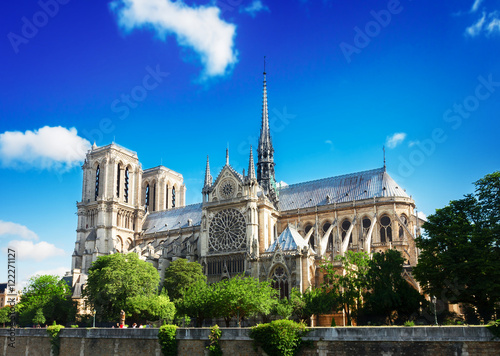Notre Dame cathedral at summer day, Paris, France, toned