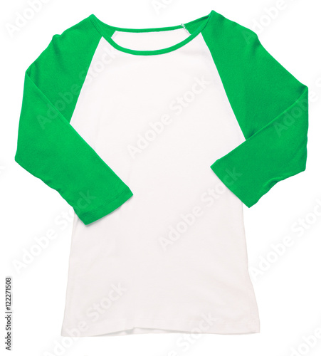 Photography Women's green three-quarter sleeve baseball softball jersey t-shirt isolated on