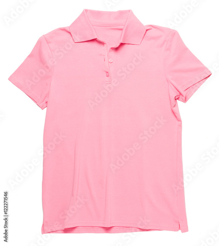 Women's pink polo shirt isolated on white background