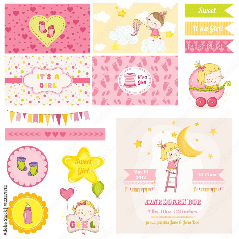 Scrapbook Design Elements - Baby Girl Shower Theme - in vector
