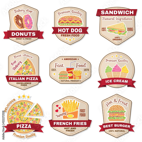Set of vintage fast food badge, banner or logo emblem.