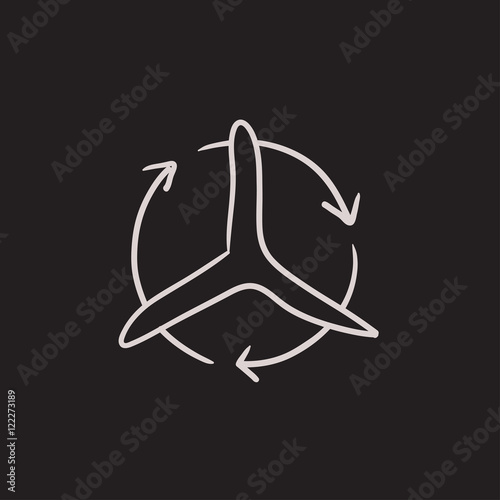 Windmill with arrows sketch icon.