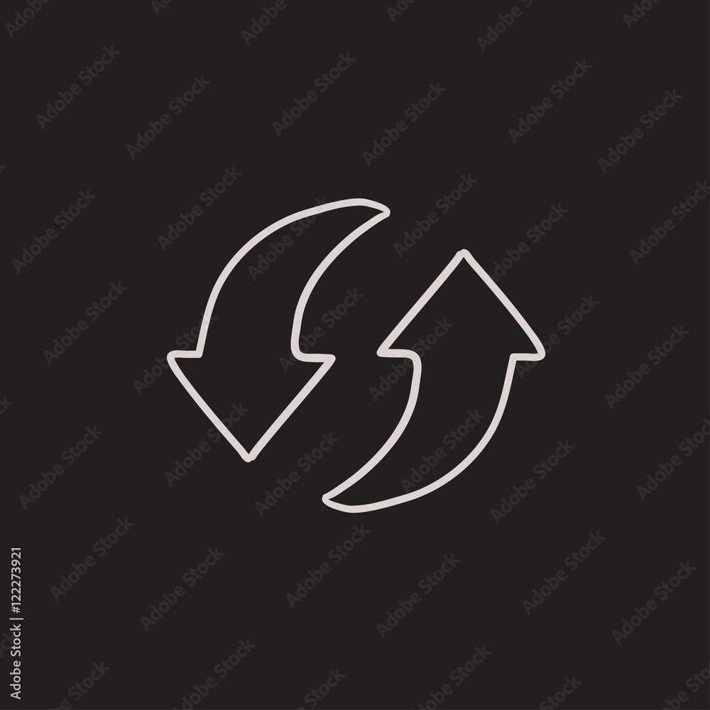 Two circular arrows sketch icon. Two circular arrows sketch icon.