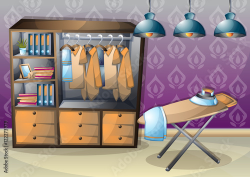 cartoon vector illustration interior clothing room with separated layers in 2d graphic