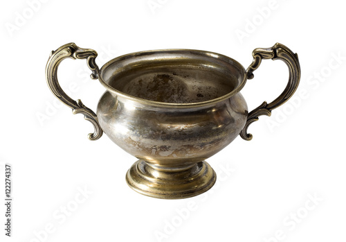 Old silver bowl isolated