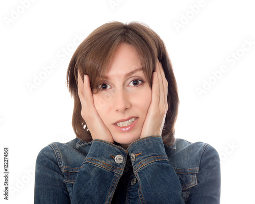 Surprised woman isolated white