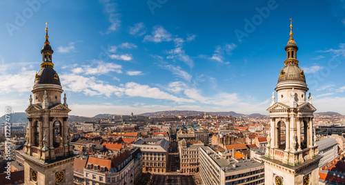 Panoramic view from the top of the St. Stephen's Basilica in Budapest, Hungary.