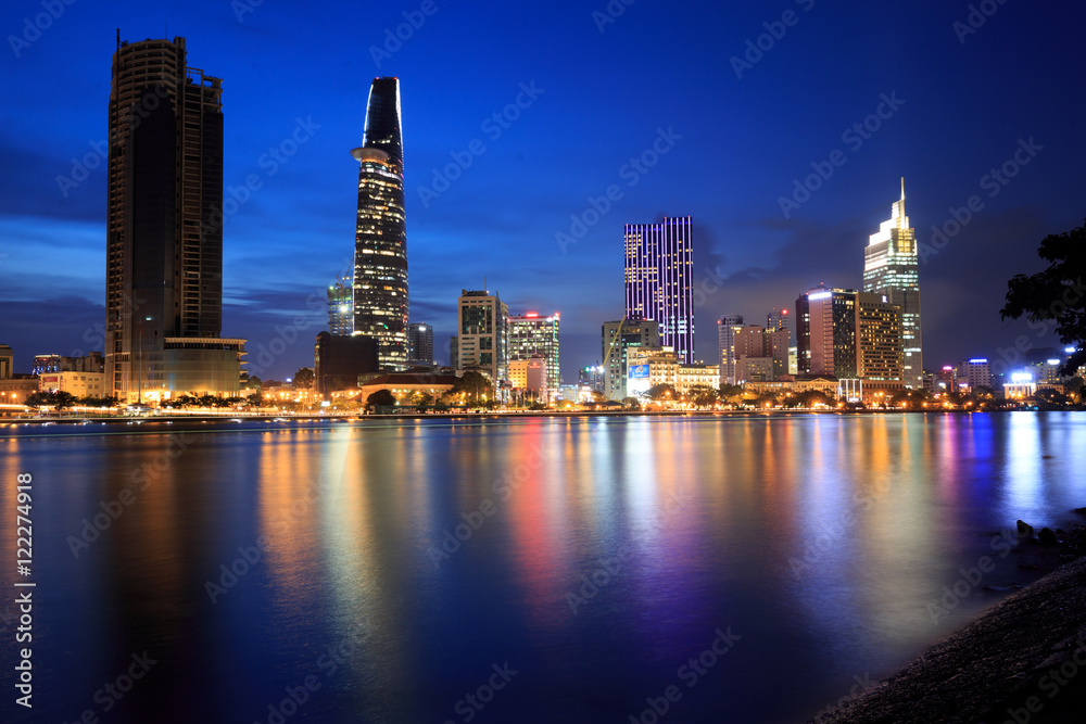 Ho Chi Minh Riverside view colorful night in Sai Gon, Vietnam