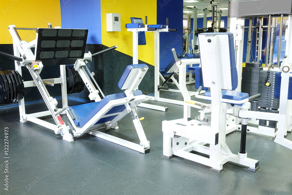 Interior of a fitness hall with sport equipment