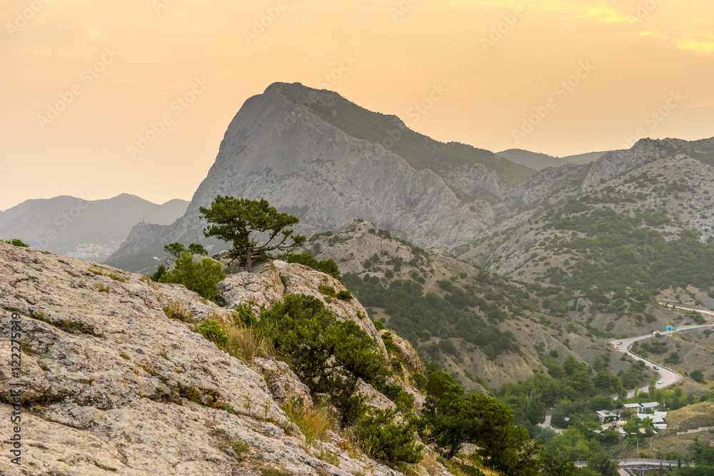 Beautiful mountain landscape from the old Genoese fortress in Sudak in Crimea