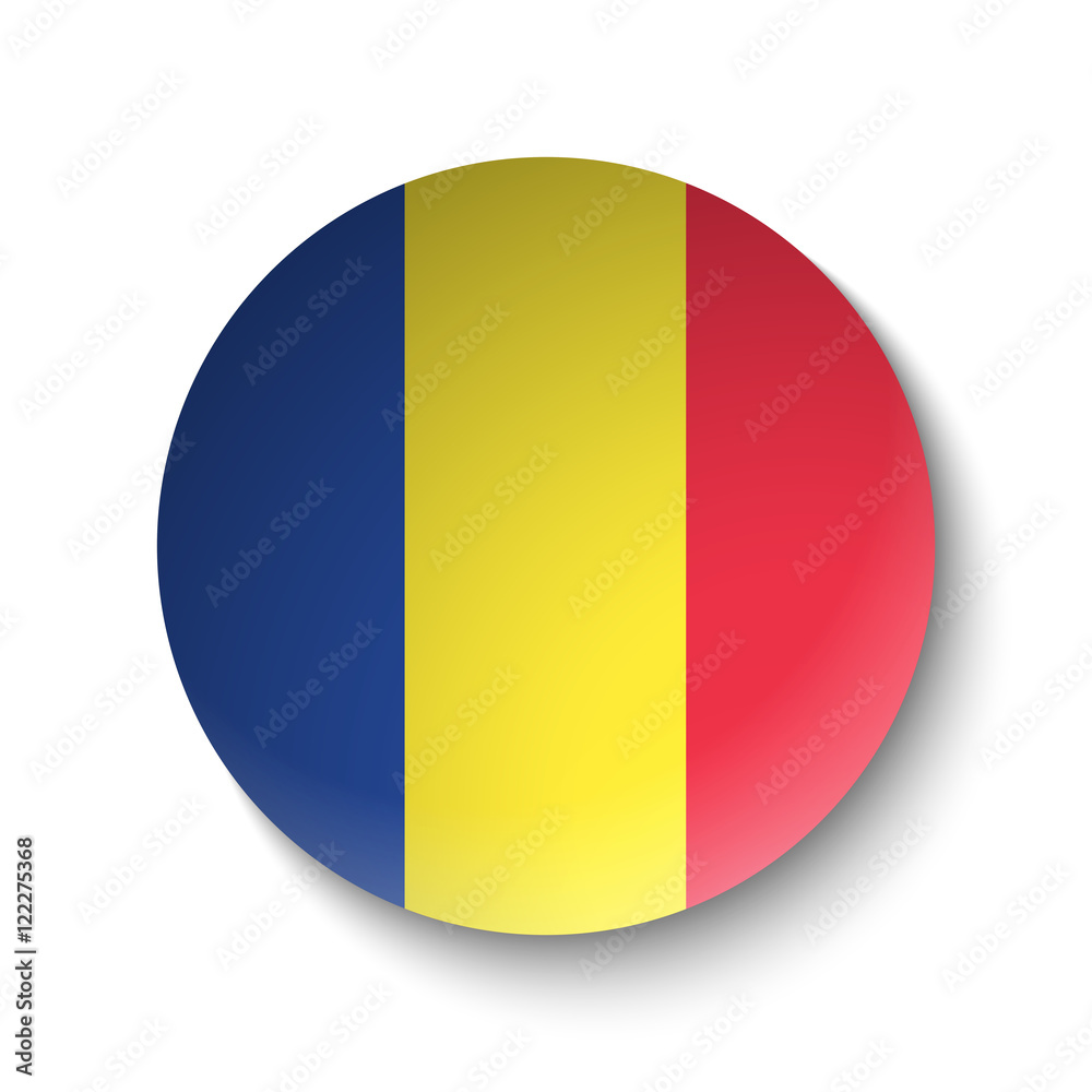 White paper circle with flag of Romania. Abstract illustration