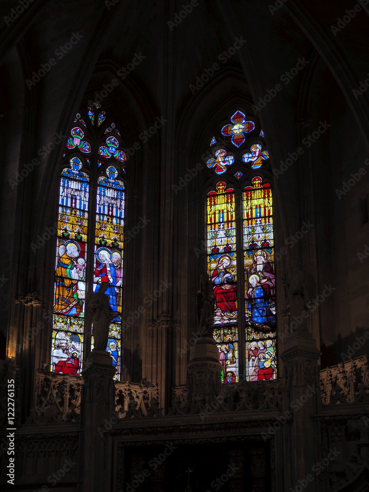 Stained Glass Windows in the Basilica St Seurin in Bordeaux
