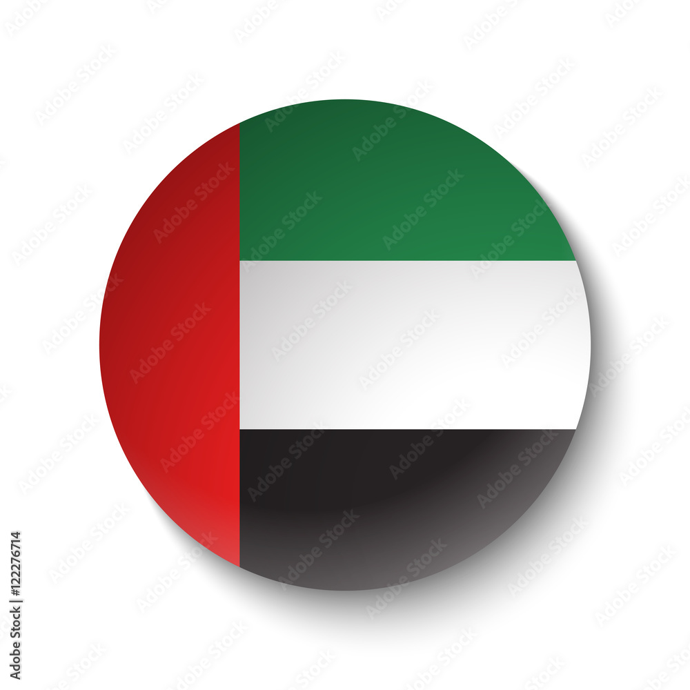 White paper circle with flag of United Arab Emirates. Abstract illustration White paper circle with flag of United Arab Emirates. Abstract illustration