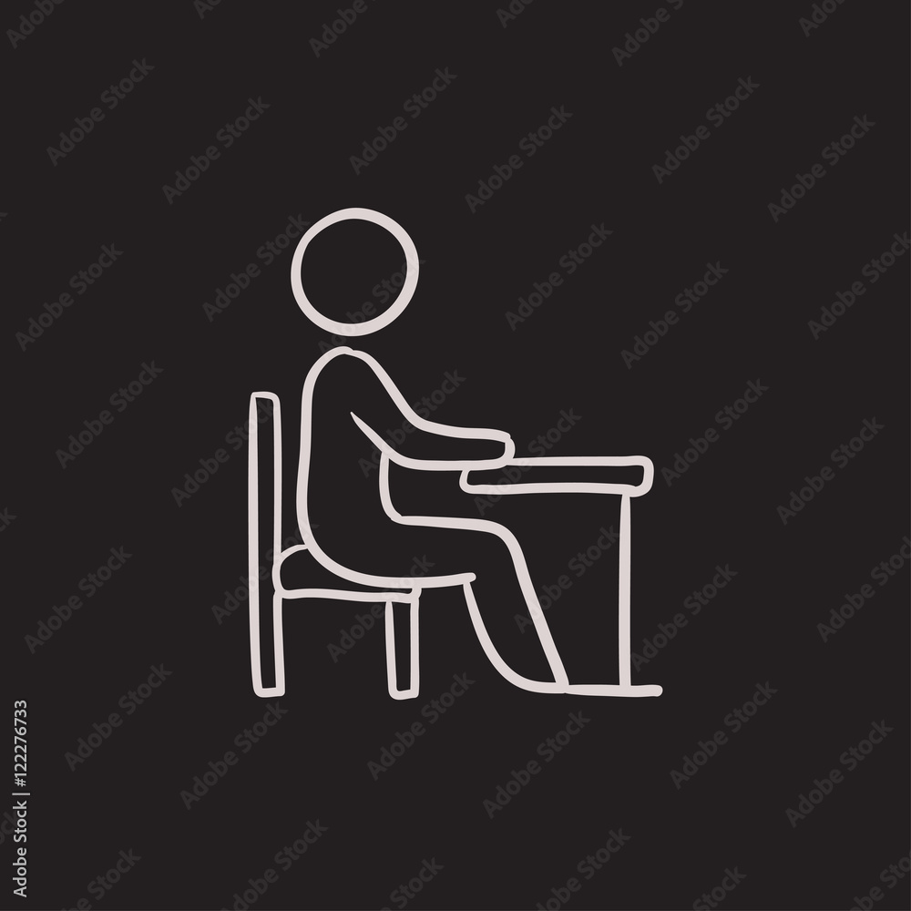 Student sitting on chair at the desk sketch icon. Student sitting on chair at the desk sketch icon.