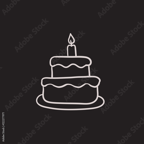 Easter cake with candle sketch icon.
