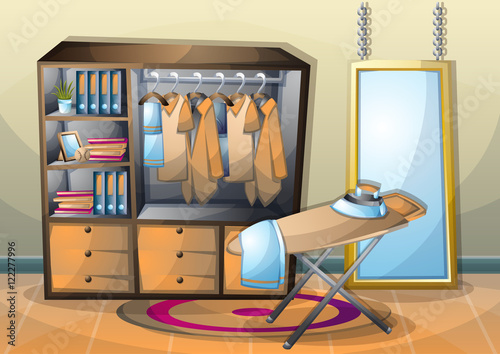cartoon vector illustration interior clothing room with separated layers in 2d graphic