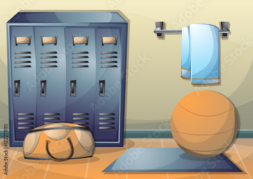 cartoon vector illustration interior fitness room with separated layers in 2d graphic