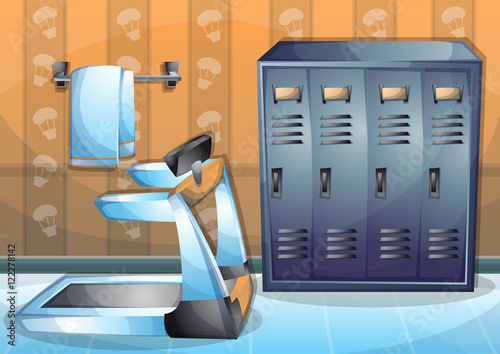 cartoon vector illustration interior fitness room with separated layers in 2d graphic