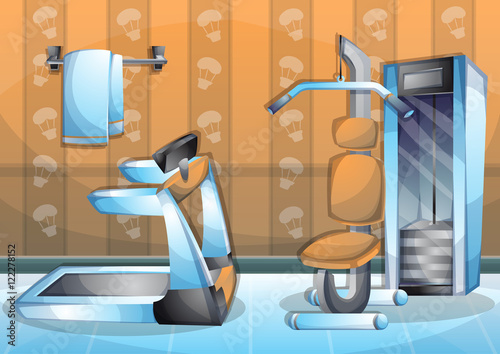 cartoon vector illustration interior fitness room with separated layers in 2d graphic