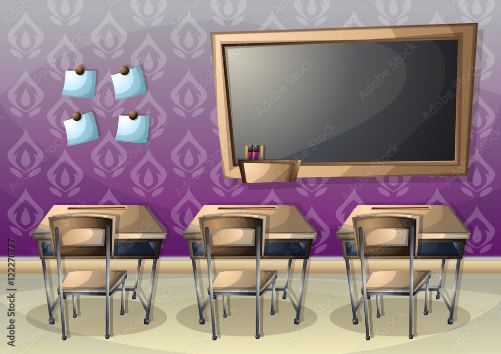 cartoon vector illustration interior classroom with separated layers in 2d graphic