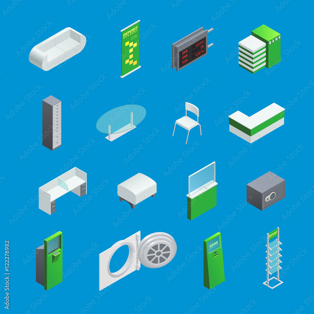 Bank Interior Isometric Elements
