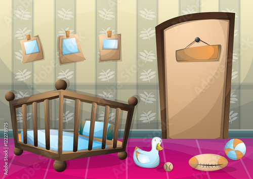 cartoon vector illustration interior kid room with separated layers in 2d graphic