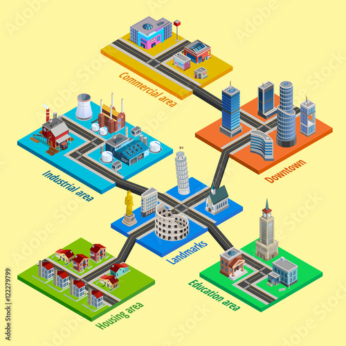 Multilevel City Architecture Isometric Poster