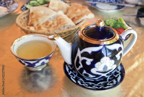 Traditional Uzbek served tea and sweets