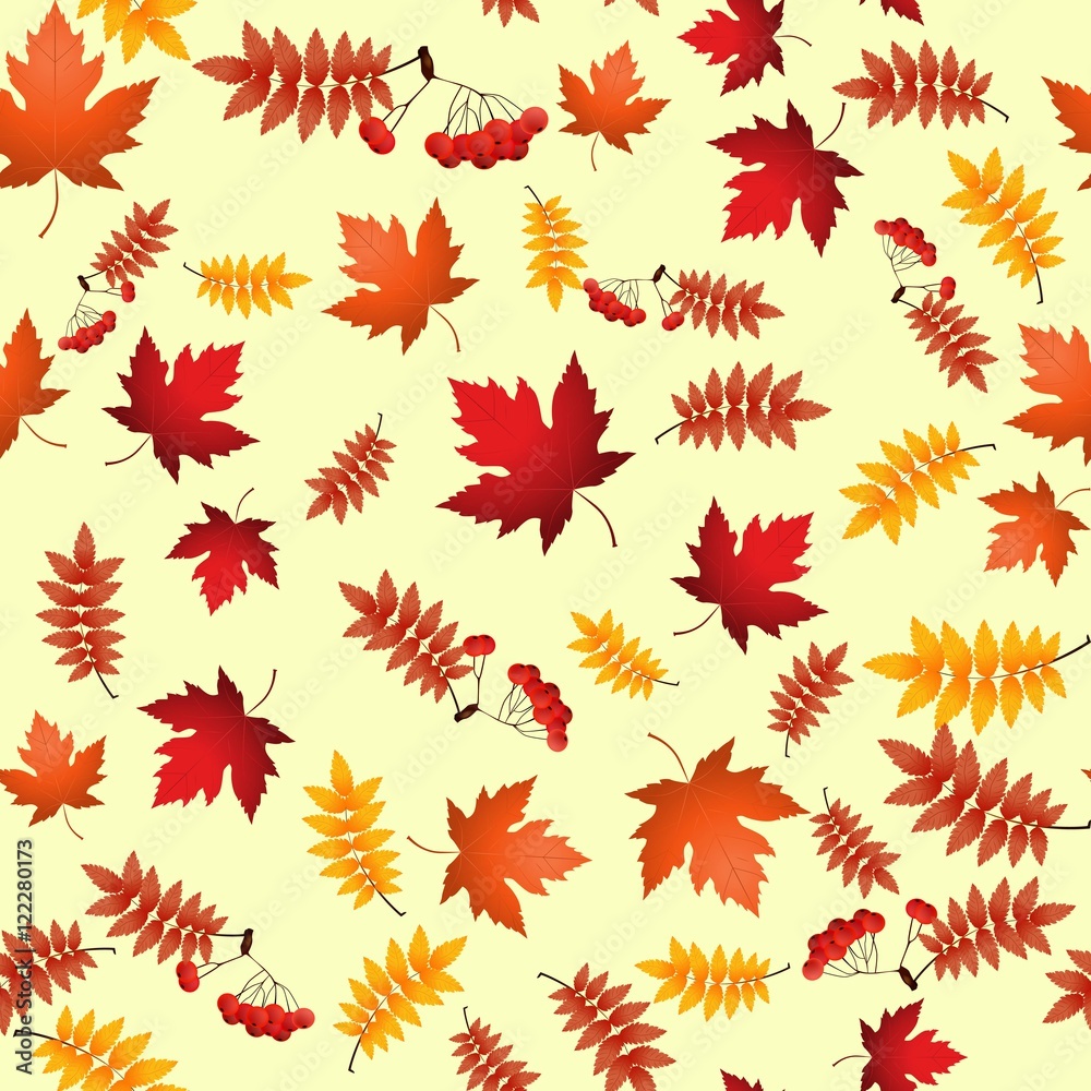 Vector seamless pattern with red and yellow autumn leaves Vector seamless pattern with red and yellow autumn leaves