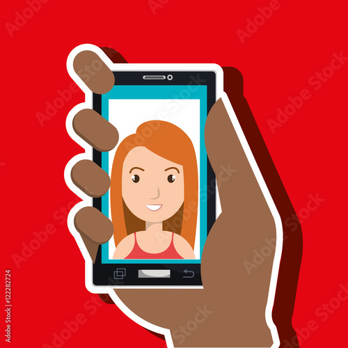 hand holding smartphone person woman vector illustration eps 10