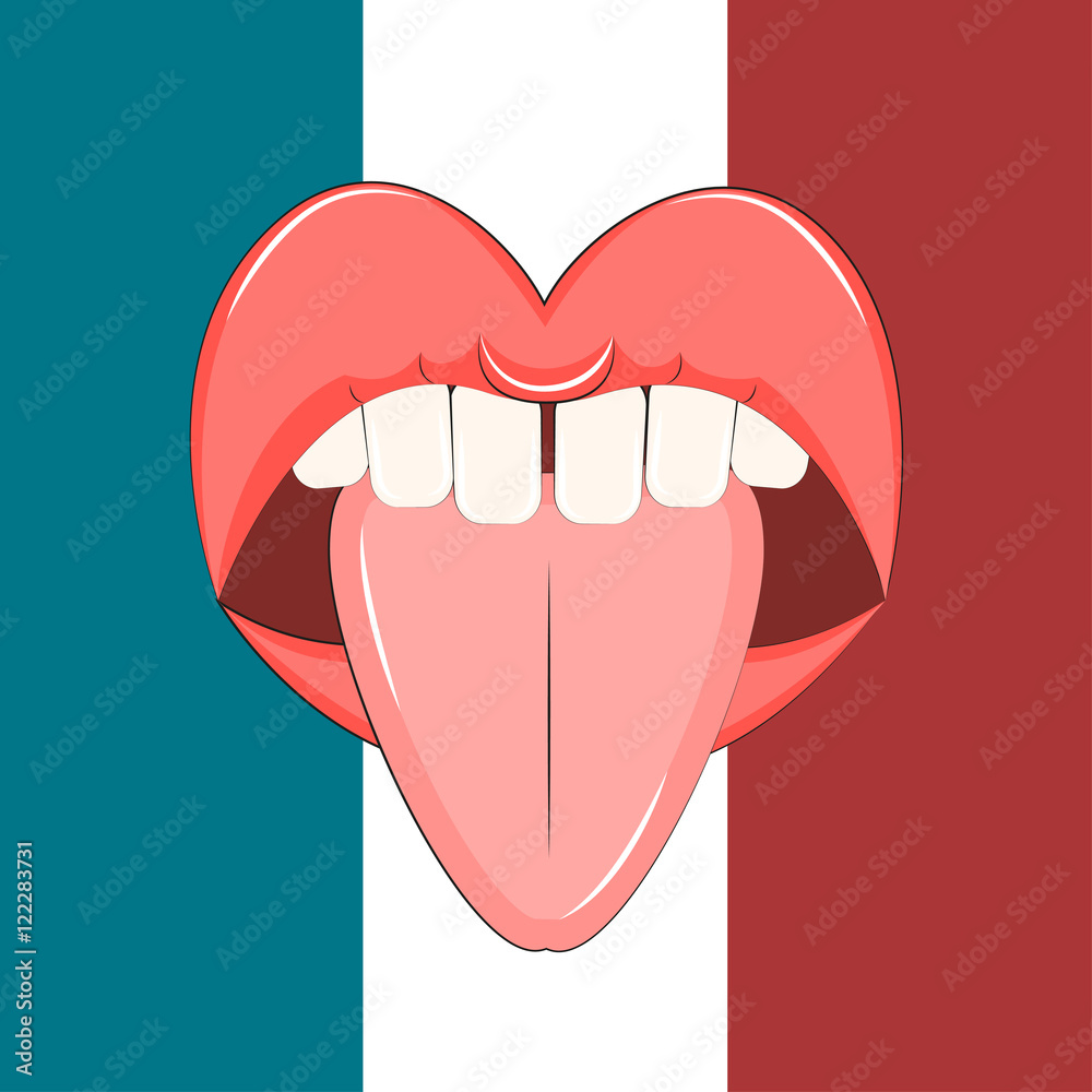 French kiss Vector illustration Open mouth with tongue sticking out on the background of the French flag Cartoon style Stock Vector | Adobe Stock French kiss Vector illustration Open mouth with tongue sticking out on the background of the French flag Cartoon style Stock Vector | Adobe Stock
