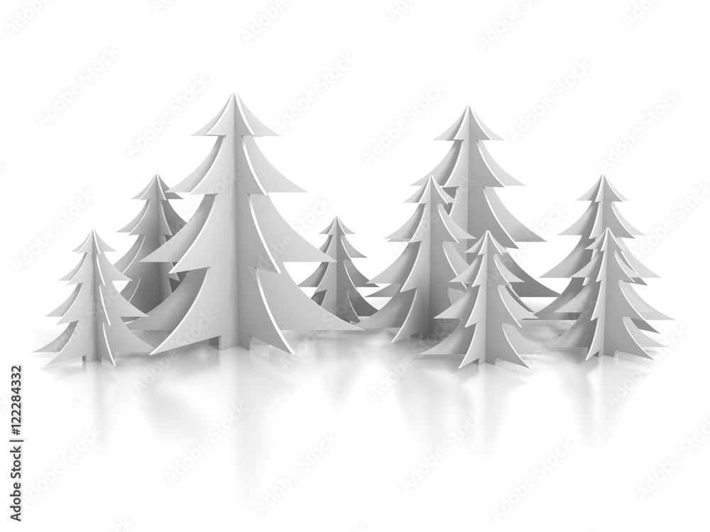 Fototapeta premium New Year Background With Paper Christmas Trees