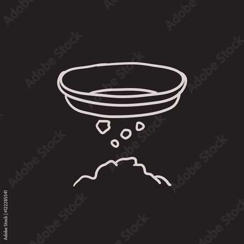 Bowl for sifting gold sketch icon.
