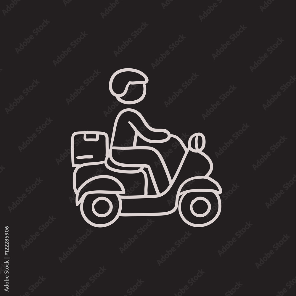 Man carrying goods on bike sketch icon. Man carrying goods on bike sketch icon.