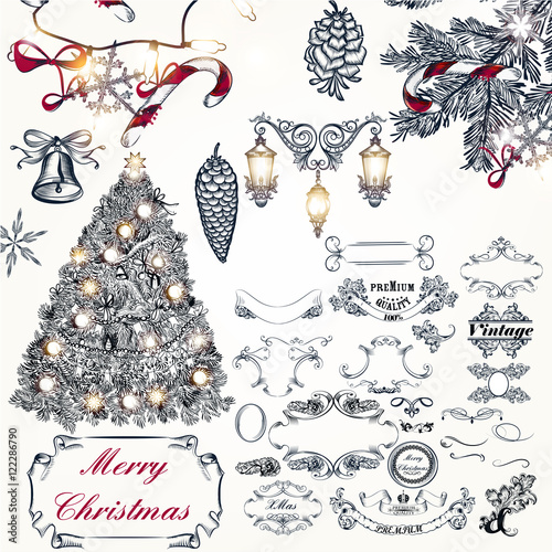 Christmas hand drawn elements set Xmas decorations for design