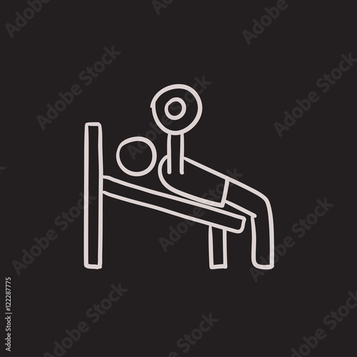Man lifting barbell sketch icon.