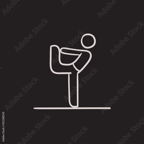 Man practicing yoga sketch icon.