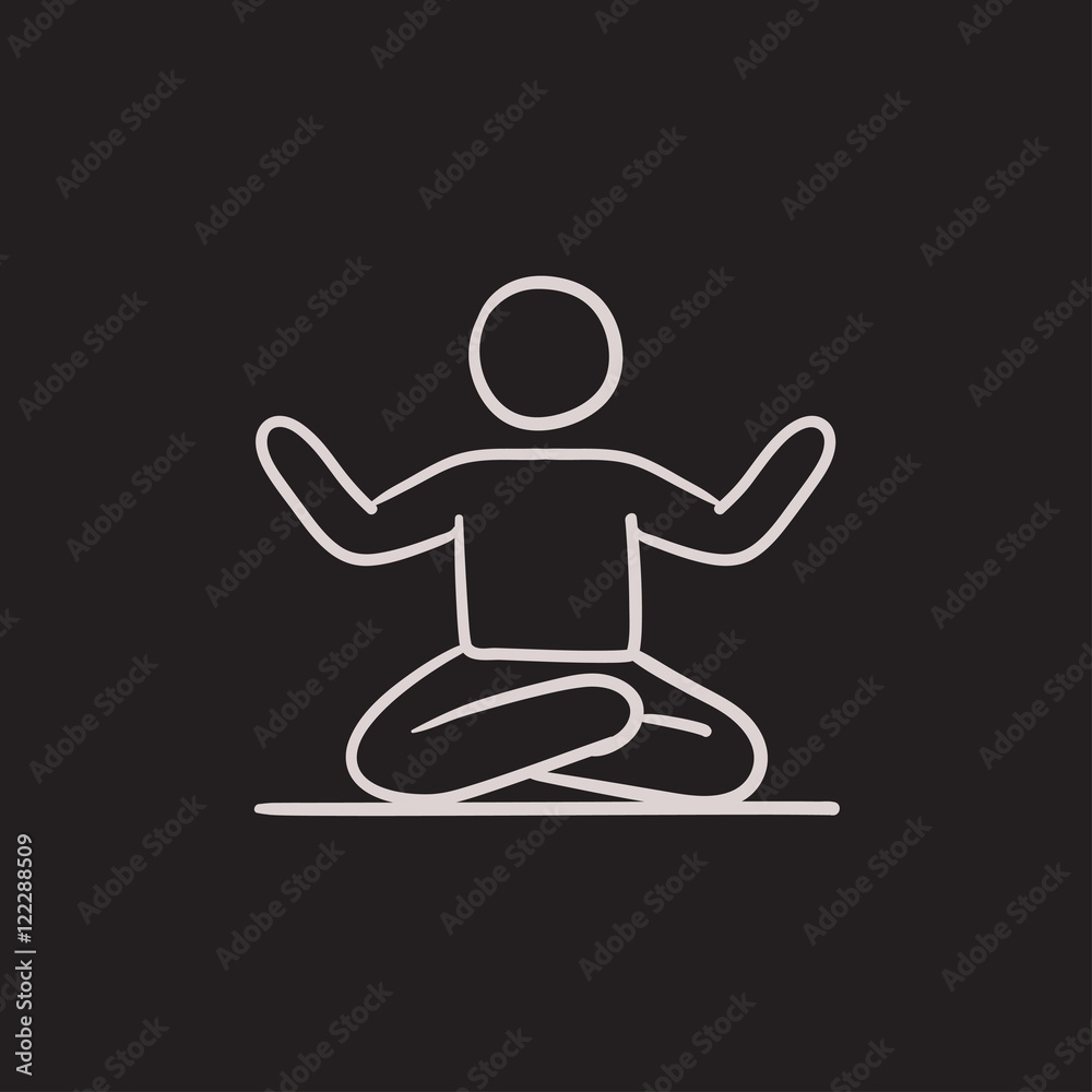 Man meditating in lotus pose sketch icon. Man meditating in lotus pose sketch icon.